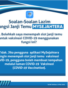 Soalan-Soalan Lazim Fungsi Janji Temu MySejahtera: Bolehkah Menempah Slot Janji Temu Vaksinasi COVID-19?
